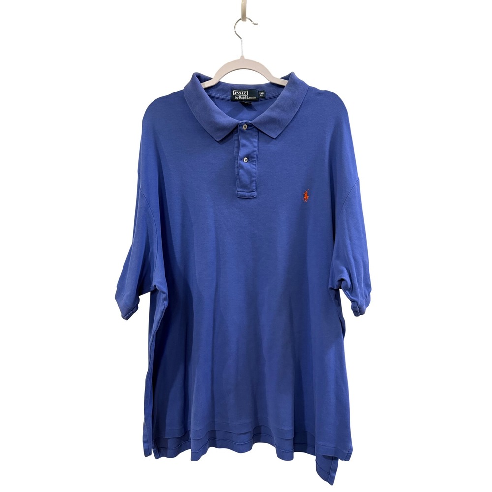 Polo Ralph Lauren Men 2XB Blue Pima Cotton Short Sleeve Polo Shirt Orange Pony